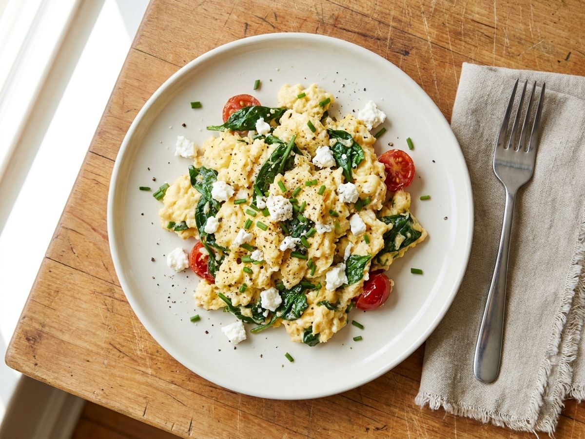 Scrambled Eggs with Spinach and Feta